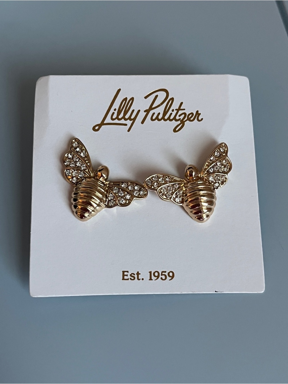 NWT Lilly Pulitzer Gold Bee Crystal Wing Stud Earrings